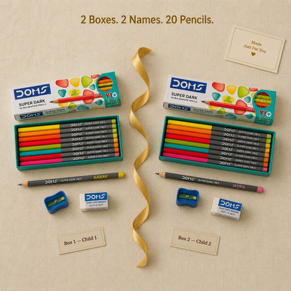 Personalized Pencils for 2 Kids — Siblings Pack (2 Boxes, 20 Pencils)